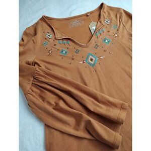 Panhandle Slim Womens XS Terracotta Orange Southwestern Embroidered Bell Sleeve